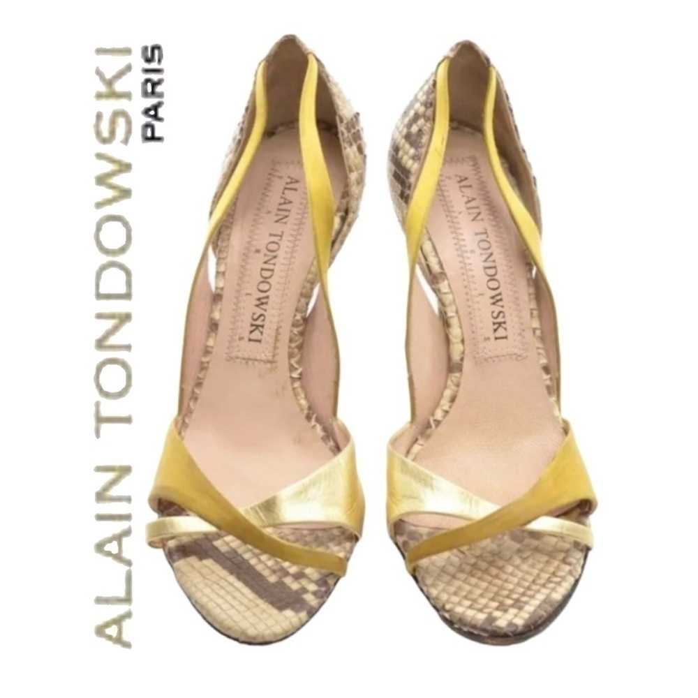 Alain Tondowski Strappy d'Orsay Pumps Snake Silk High Heel Shoes SZ 37.5